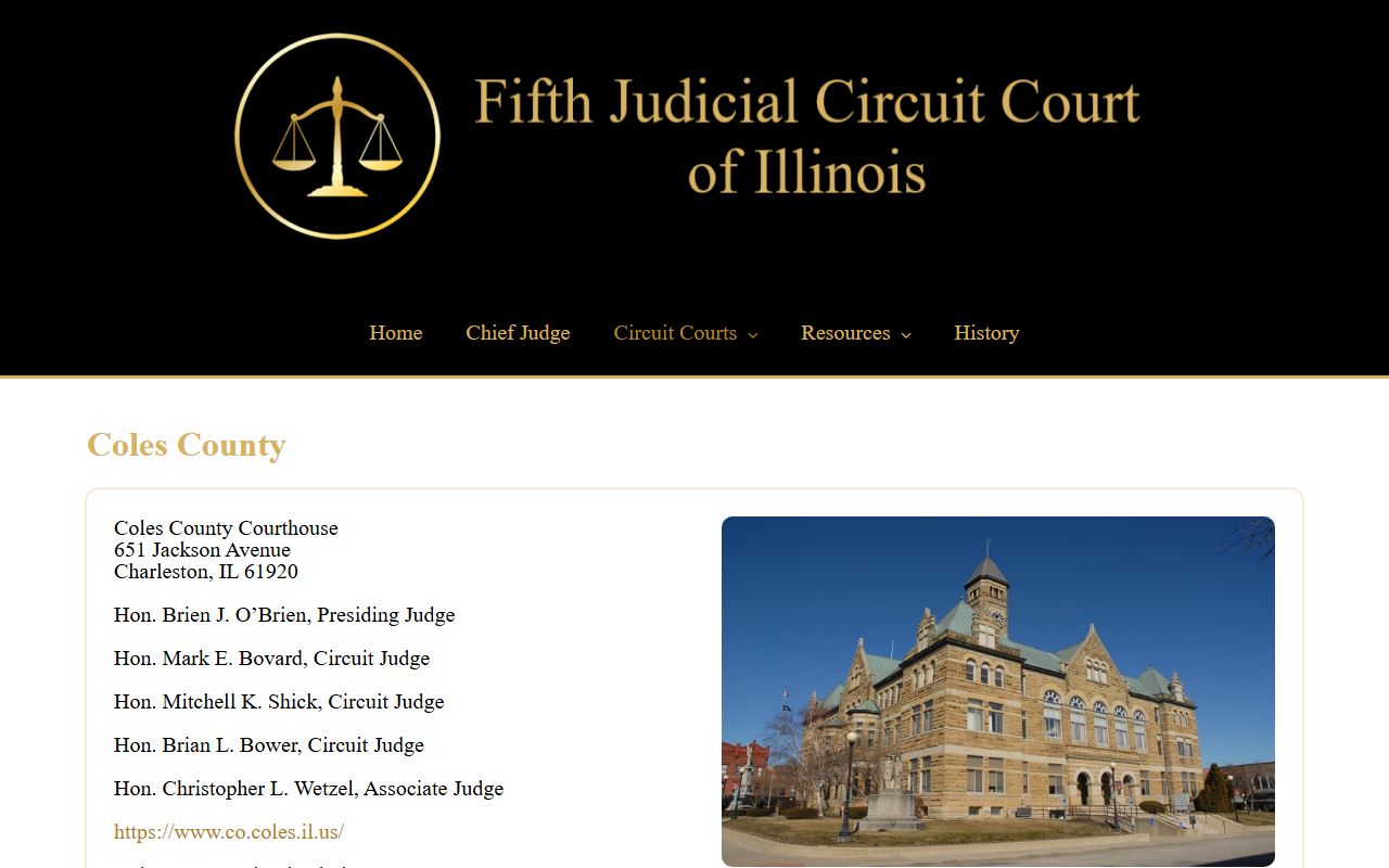 Coles County court records after jail arrest Fifth Circuit case search contacts