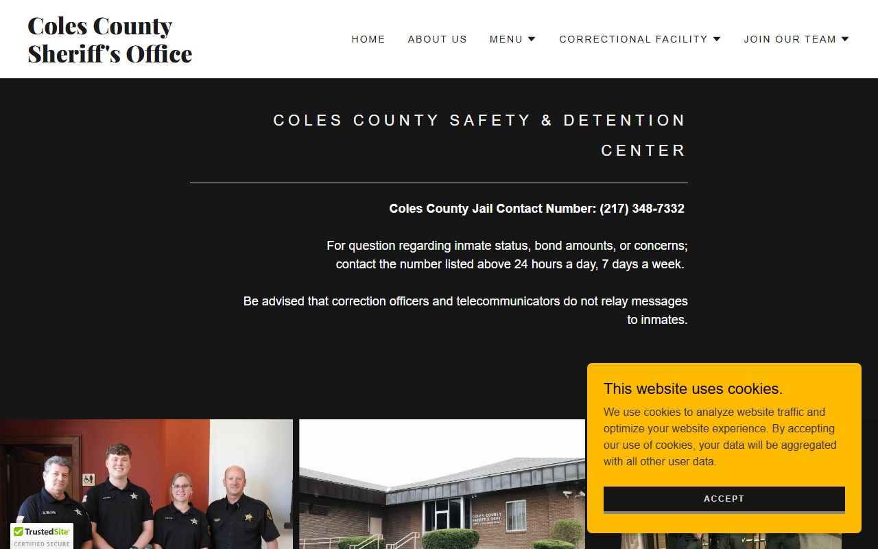 Coles County Safety and Detention Center inmate lookup jail information page