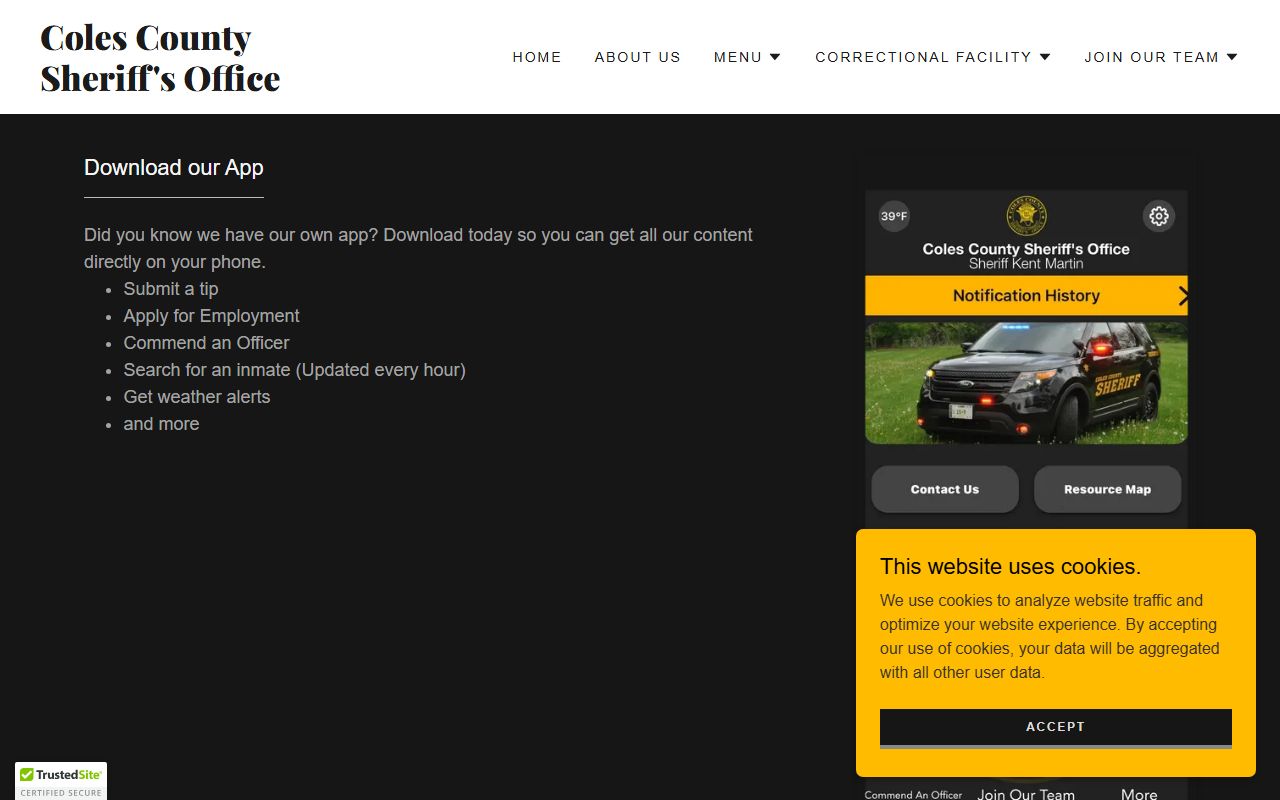 Coles County inmate population sheriff app inmate search feature